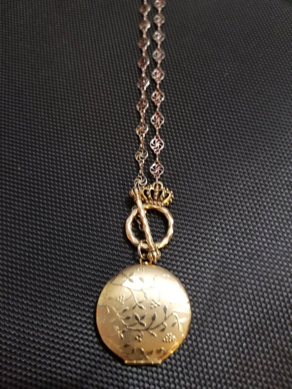 Vintage Gold-Crown-Toggle-Clasp-Locket Necklace: An Ellen Original (#RLC)